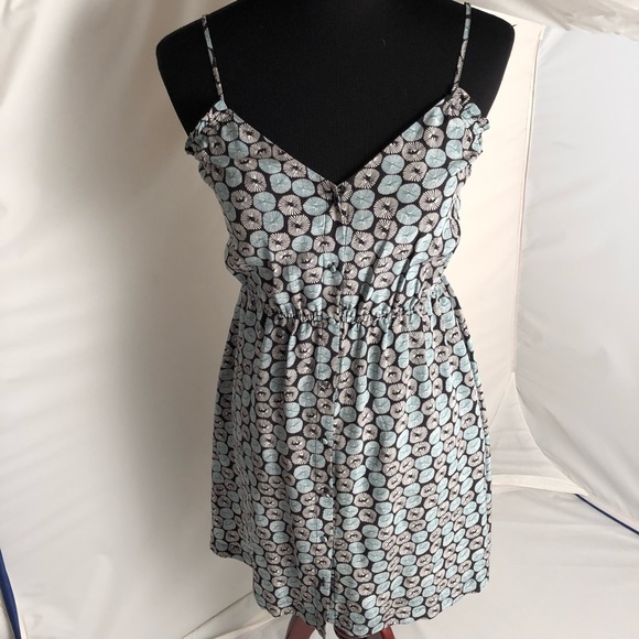 Ecote multicolor black aqua v-neck silk button front dress with spaghetti straps - Picture 4 of 8